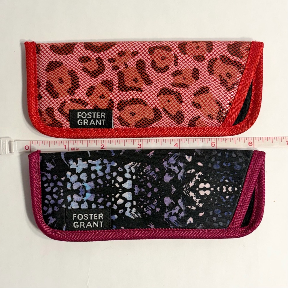 Foster Grant NWOT Set of 2 Soft Eye Glasses Cases Red Leopard Purple Abstract